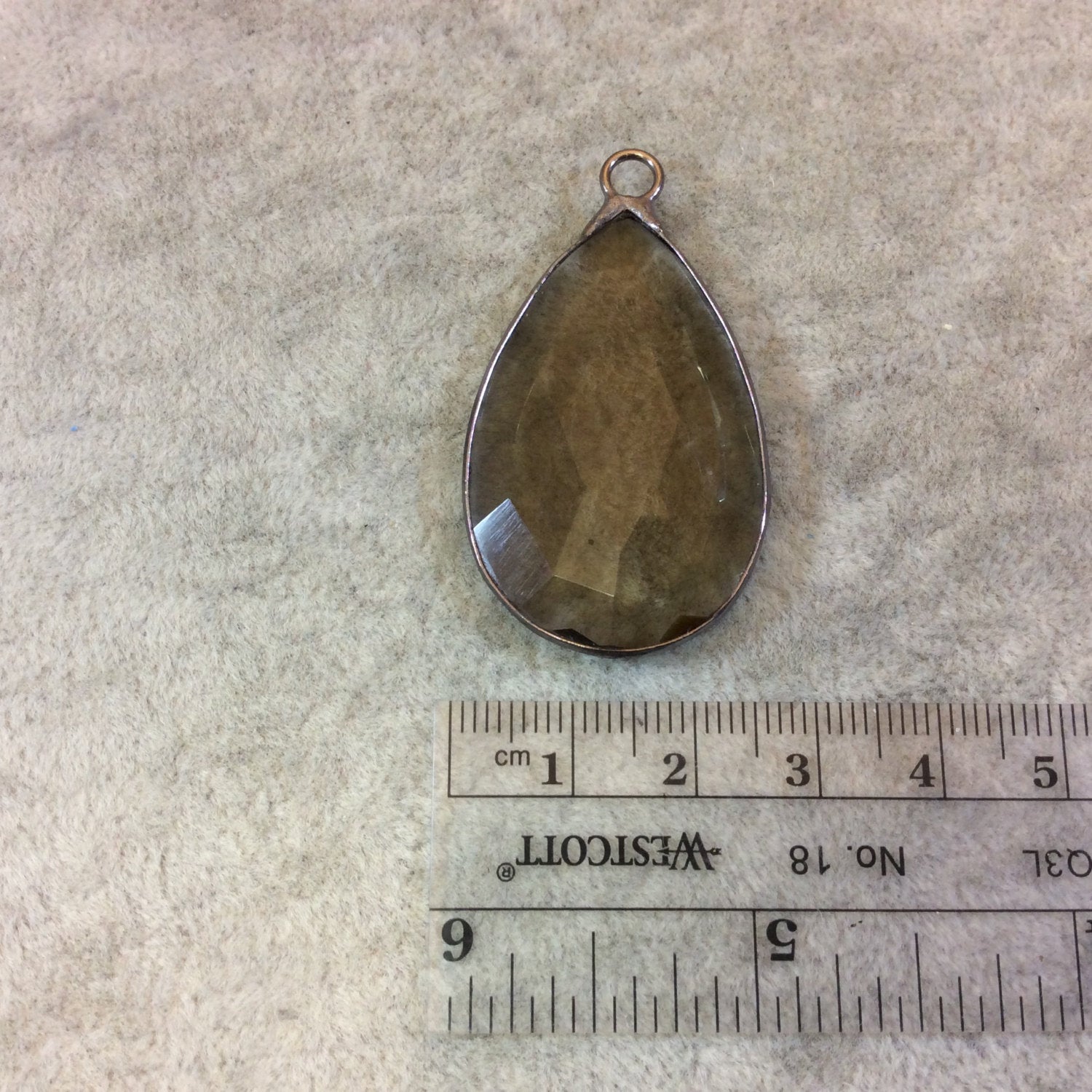 Gunmetal Finish Faceted Smoky Quartz Pear/Teardrop Shaped Bezel Pendant Component - Measuring 28mm x 45mm - Natural Semi-precious Gemstone