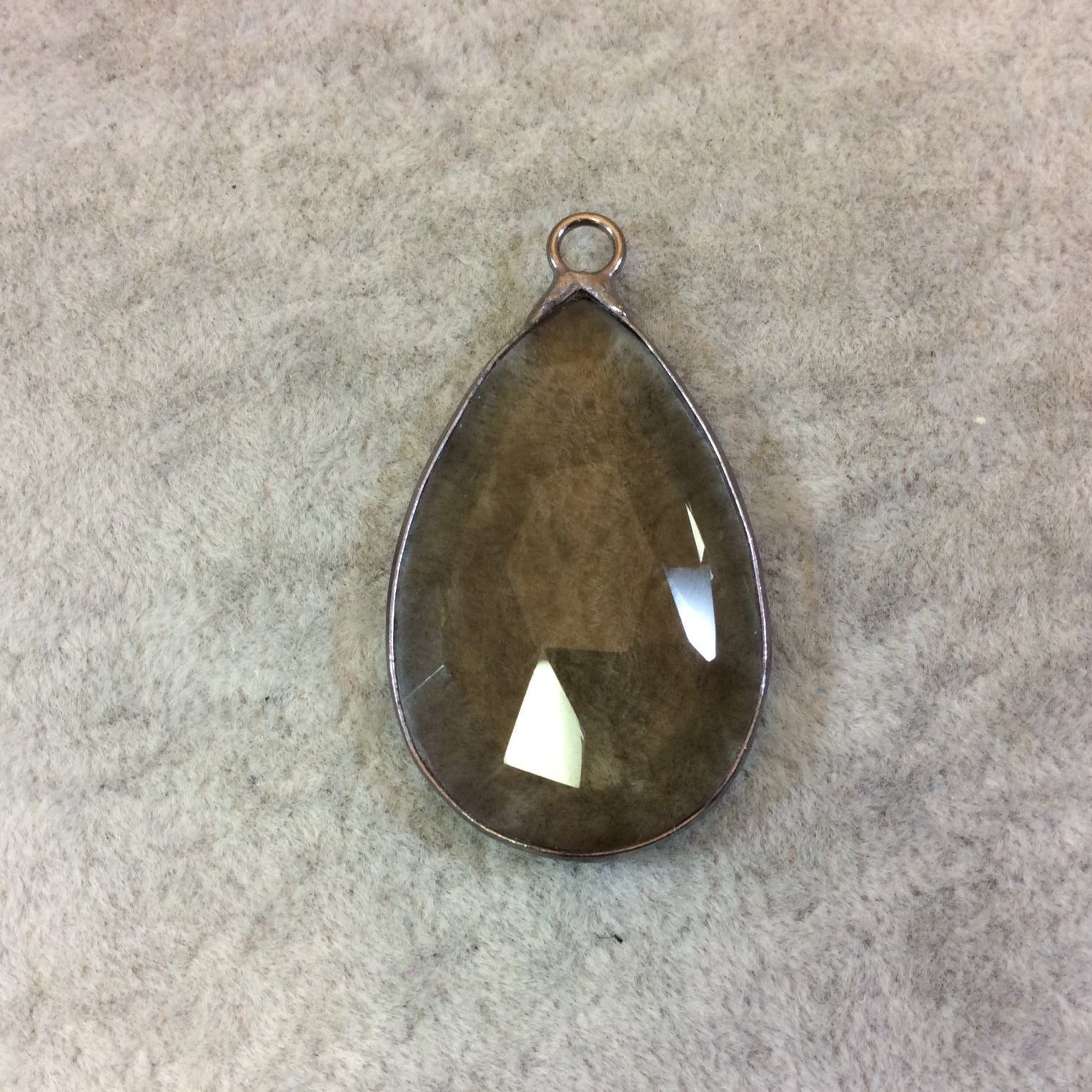 Gunmetal Finish Faceted Smoky Quartz Pear/Teardrop Shaped Bezel Pendant Component - Measuring 28mm x 45mm - Natural Semi-precious Gemstone