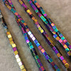 3mm Cube Shaped Shiny Rainbow Titanium Hematite Beads - 16" Strand (Approximately 136 Beads) - Natural Semi-Precious Gemstone