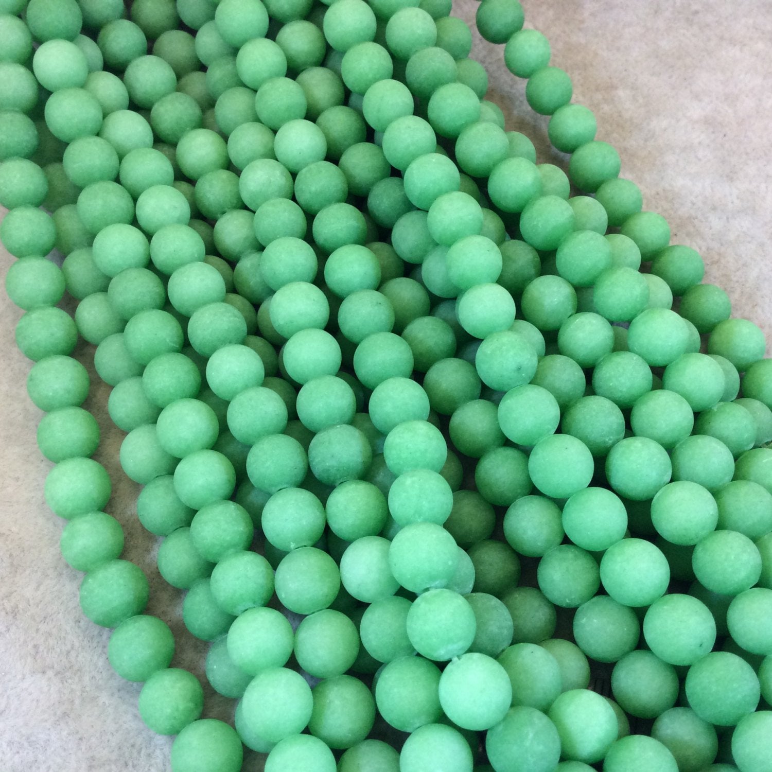 8mm Matte Round/Ball Shaped Green Jade Beads - 15.25" Strand (Approximately 47 Beads) - Natural Semi-Precious Gemstone - Sold by the Strand