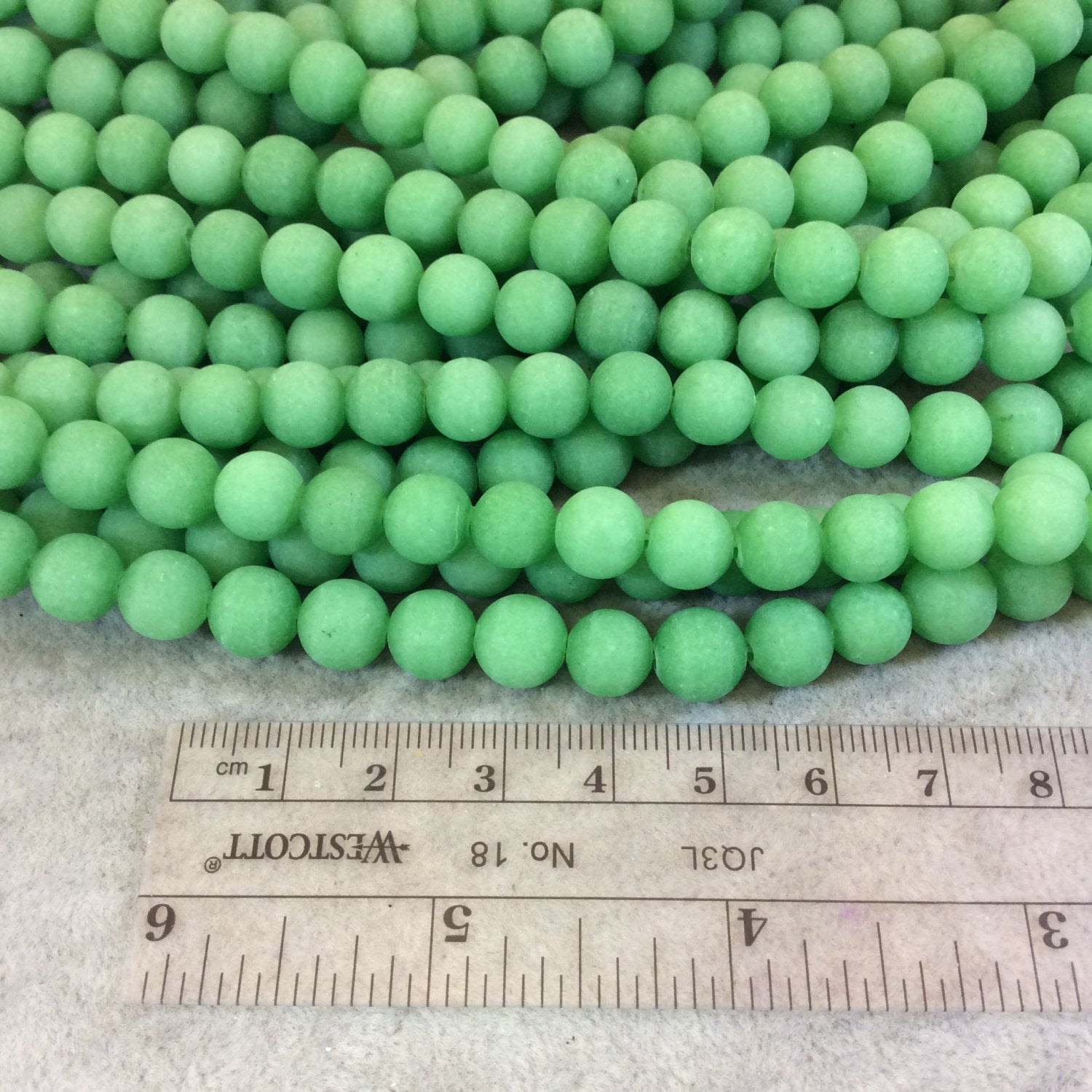 8mm Matte Round/Ball Shaped Green Jade Beads - 15.25" Strand (Approximately 47 Beads) - Natural Semi-Precious Gemstone - Sold by the Strand