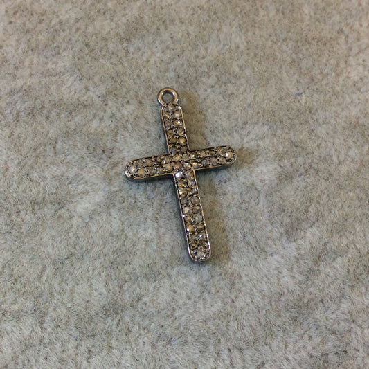 Genuine Pave Diamond Encrusted Gunmetal Plated Sterling Silver Cross Pendant - Style #13 - Measuring 17mm x 25mm, Approx. - 0.35 Carats