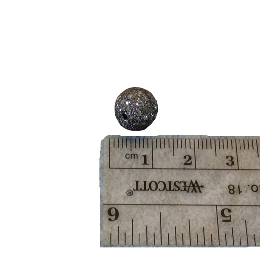 10mm Genuine Pave Diamond Encrusted Gunmetal Plated Sterling Silver Round/Ball Shaped Bead - Style #81 - 0.77 Carats - Sold Individually