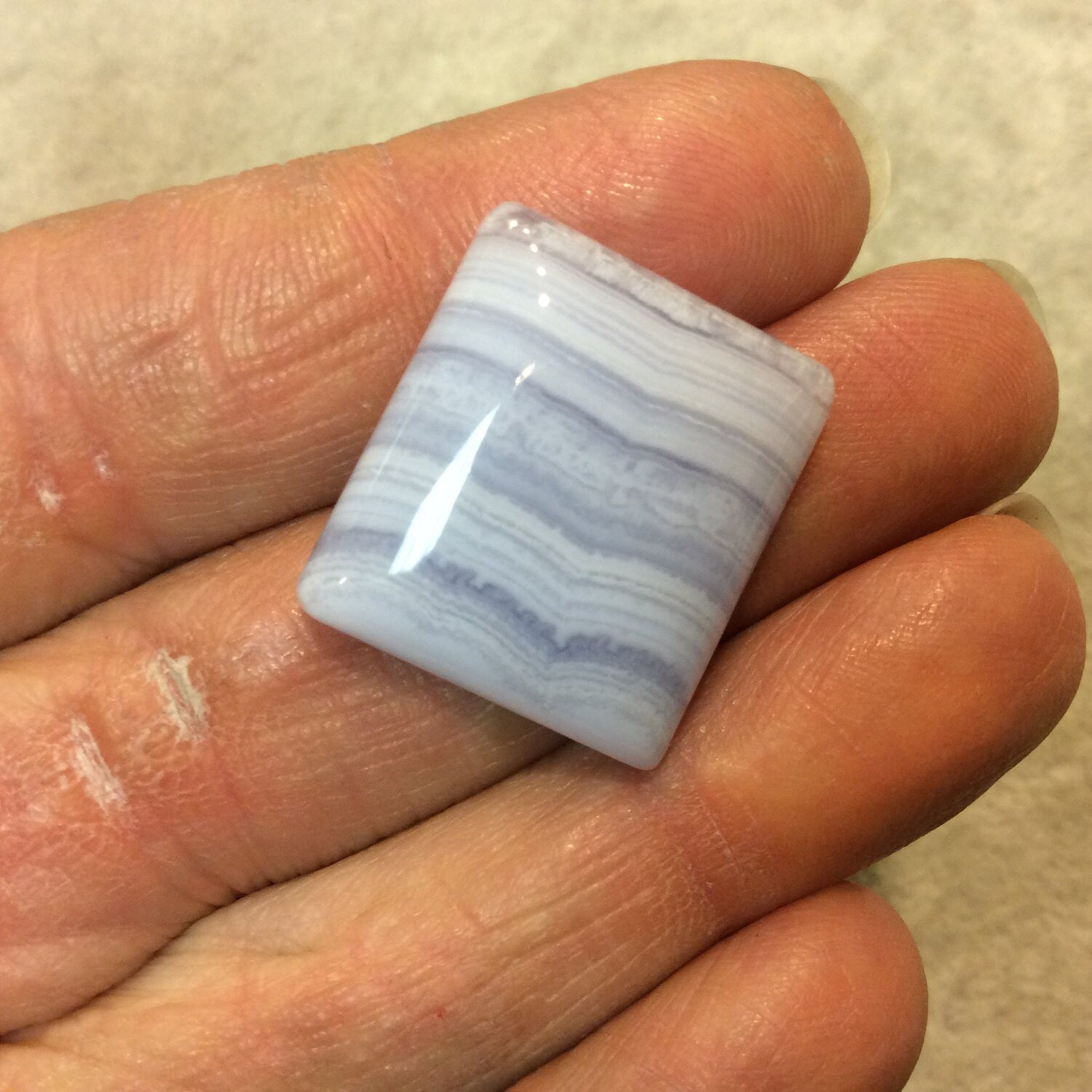 Blue Lace Agate Freeform Rectangle Shaped Flat Back Cabochon "6" - Measuring 20mm x 22mm, 6mm Dome Height - Natural High Quality Gemstone