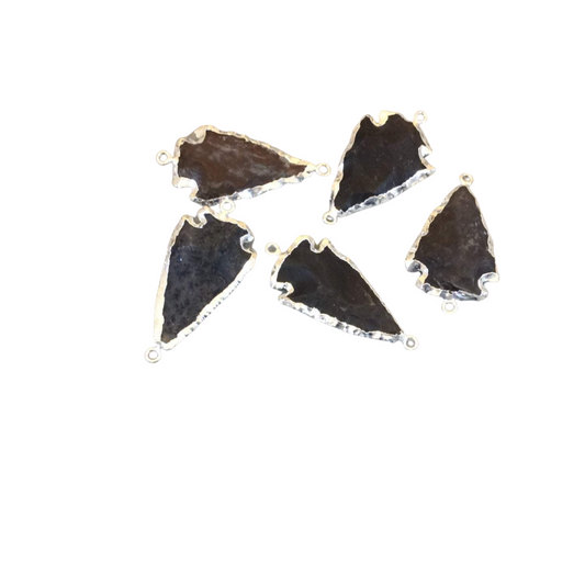 1-1.5" Silver Plated Arrowhead Shaped Electroform Neutral Jasper Connector - Measuring 30mm-40mm, Approximately - Sold Individually, Random