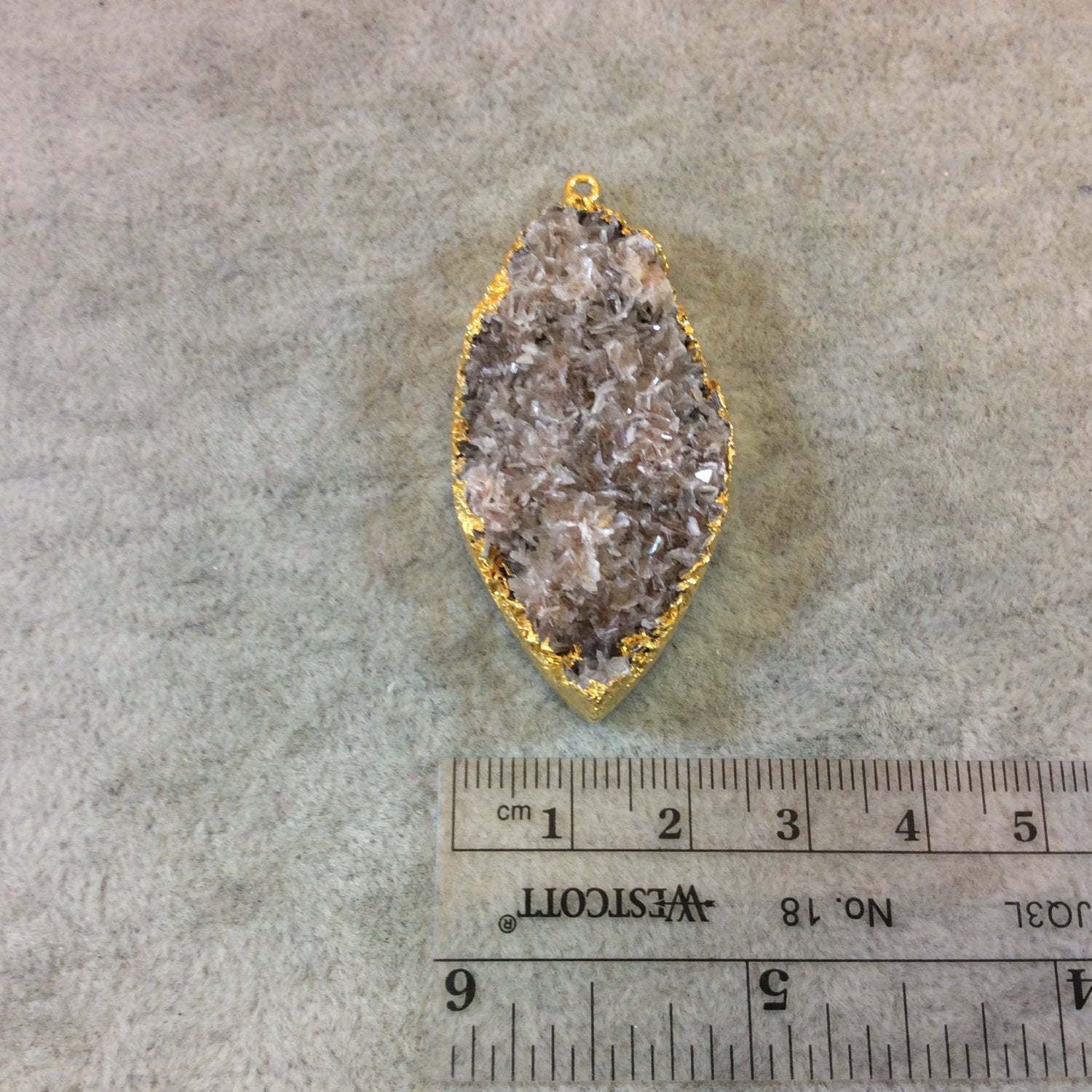 OOAK Gold Electroplated Natural Tan Dolomite Cluster (Star Druzy) Marquis Shaped Focal Pendant - Measuring 25mm x 50mm Approximately