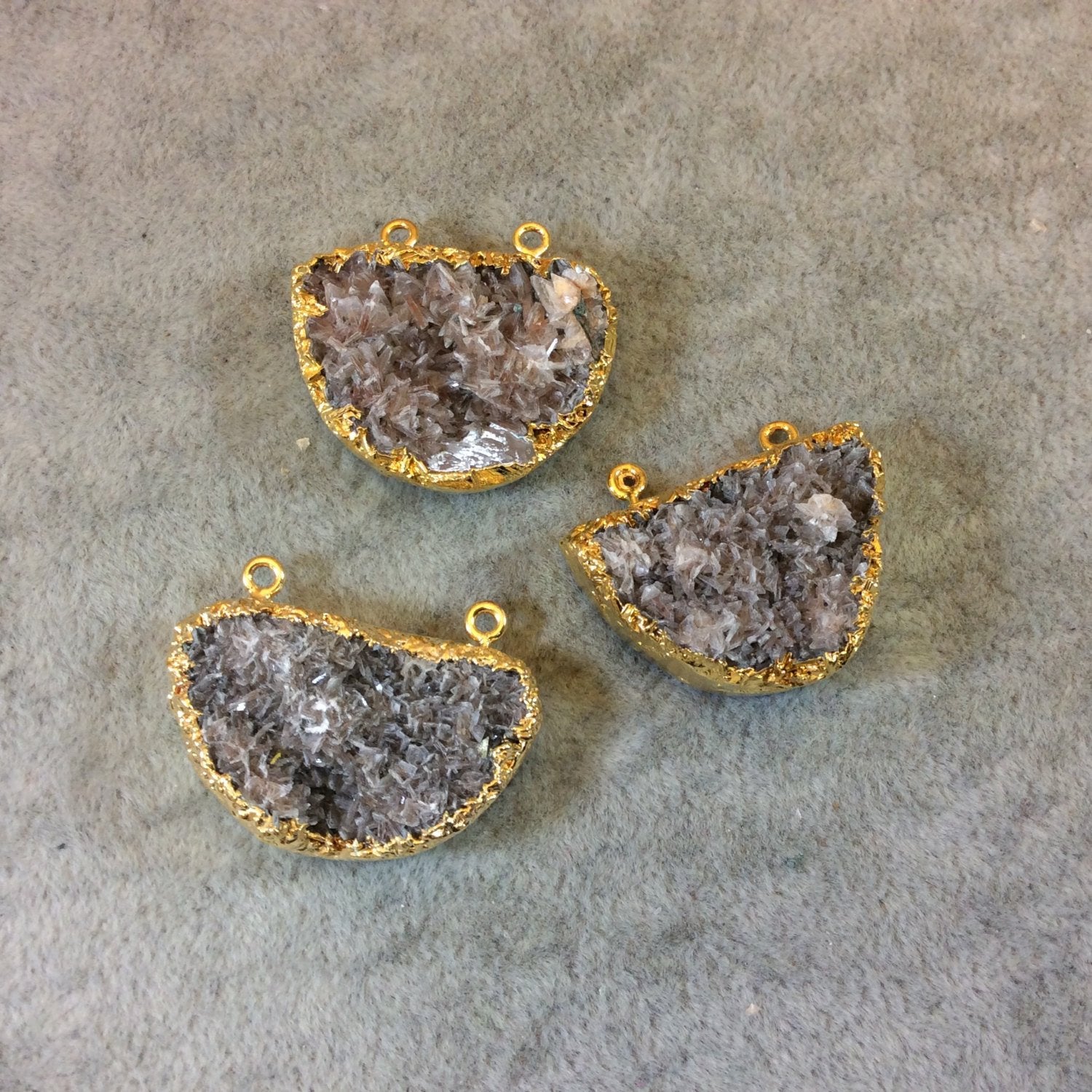 Gold Electroplated Natural Tan Dolomite Cluster (Star Druzy) Half Moon Shaped Pendant - Measuring 30mm x 20mm - Sold Individually, Random