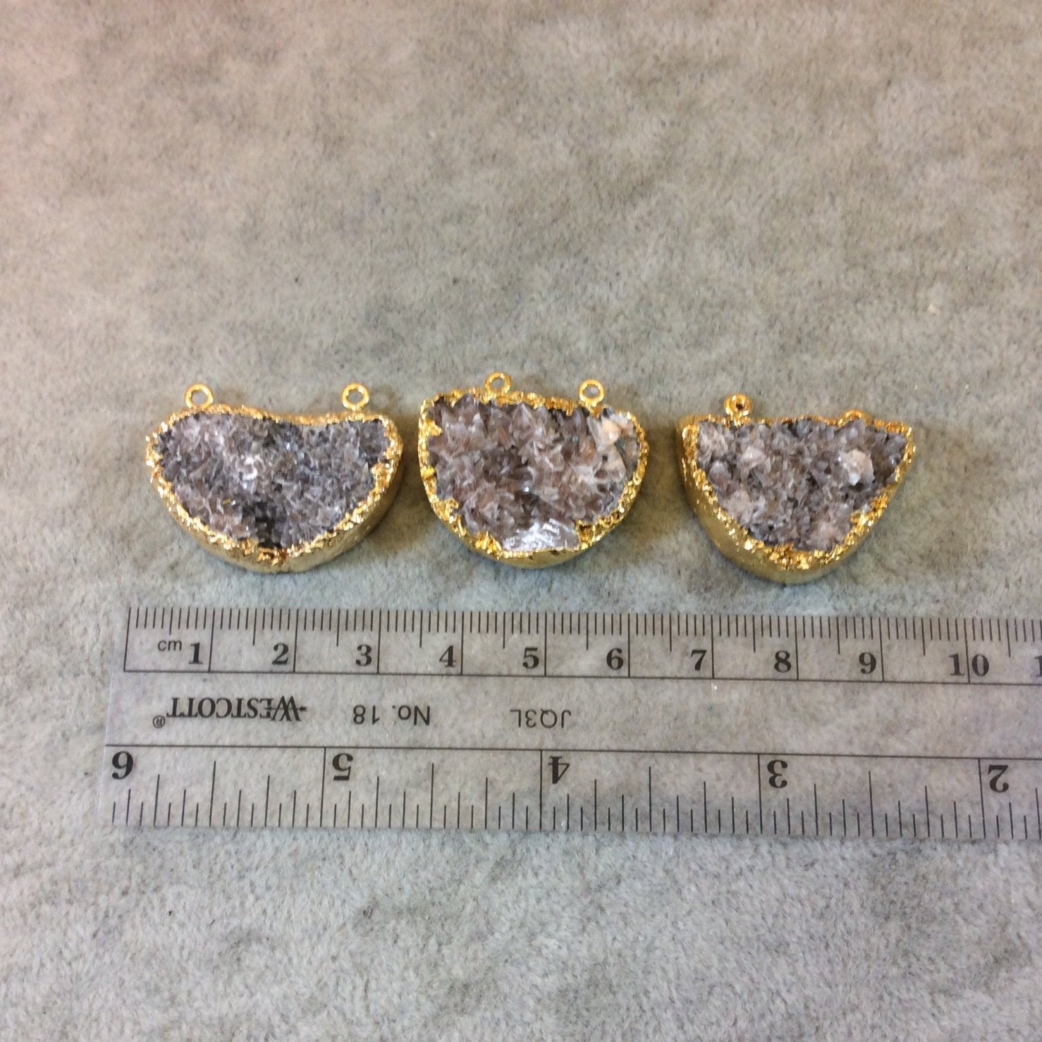 Gold Electroplated Natural Tan Dolomite Cluster (Star Druzy) Half Moon Shaped Pendant - Measuring 30mm x 20mm - Sold Individually, Random