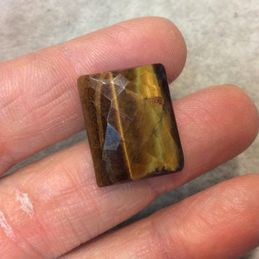 Faceted Tiger Eye Rectangle Shaped Flat Back Cabochon - Measuring 17mm x 22mm, 7mm Dome Height - Natural High Quality Gemstone