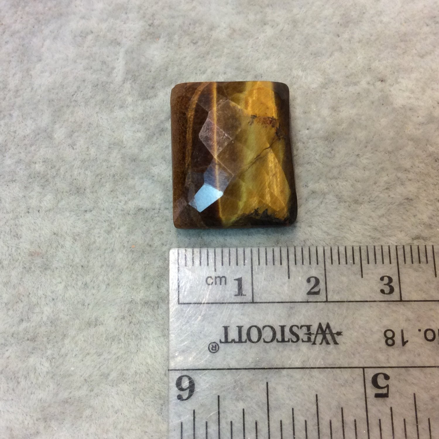 Faceted Tiger Eye Rectangle Shaped Flat Back Cabochon - Measuring 17mm x 22mm, 7mm Dome Height - Natural High Quality Gemstone