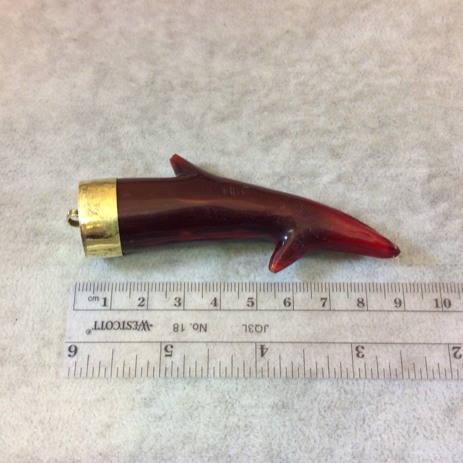 SALE - 3.5" Long Dyed Deep Red Colored Twig/Antler Shaped Horn Tusk Pendants with Golden Cap - Measuring 18mm x 90mm - Sold Individually