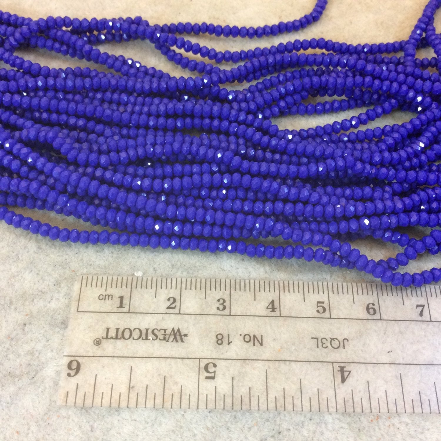 2mm x 3mm Faceted Opaque Cobalt Blue Rondelle Shaped Chinese Crystal Beads - 16" Strand ~ 195 Beads) - High Quality Colored Glass Beads