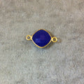 Gold Finish Faceted Cobalt Blue Diamond Shaped Bezel Two Ring Connector Component - Measuring 10mm x 10mm - Natural Gemstone