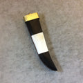 4&quot; Black/White Colorblocked Tusk/Claw Shaped Natural Ox Bone/Horn Pendant with Floral Gold Cap - Measuring 25mm x 100mm - (TR060-CB)