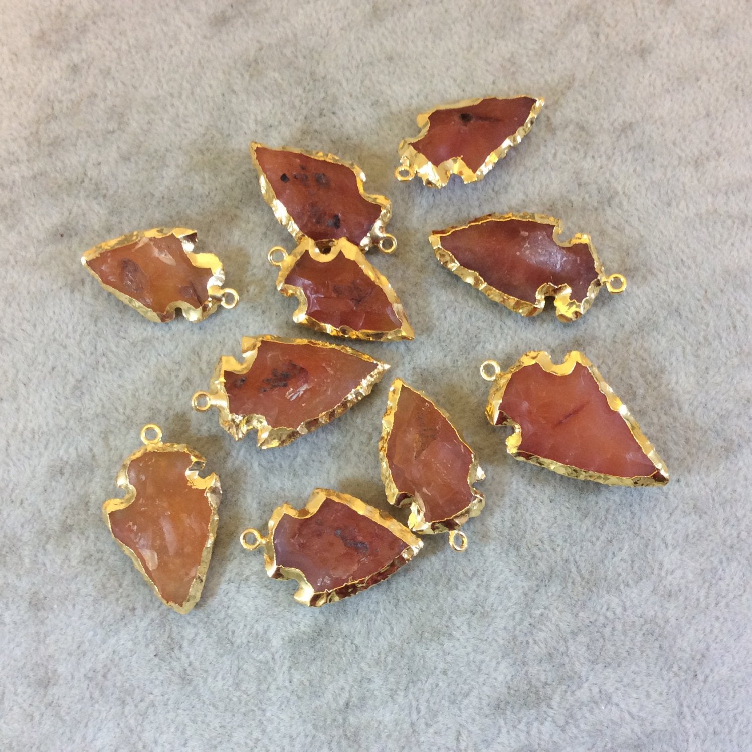 0.75-1.25" Gold Finish Arrowhead Shaped Electroplated Carnelian Pendant - Measuring 20mm-30mm Long - Sold Individually, Randomly Chosen