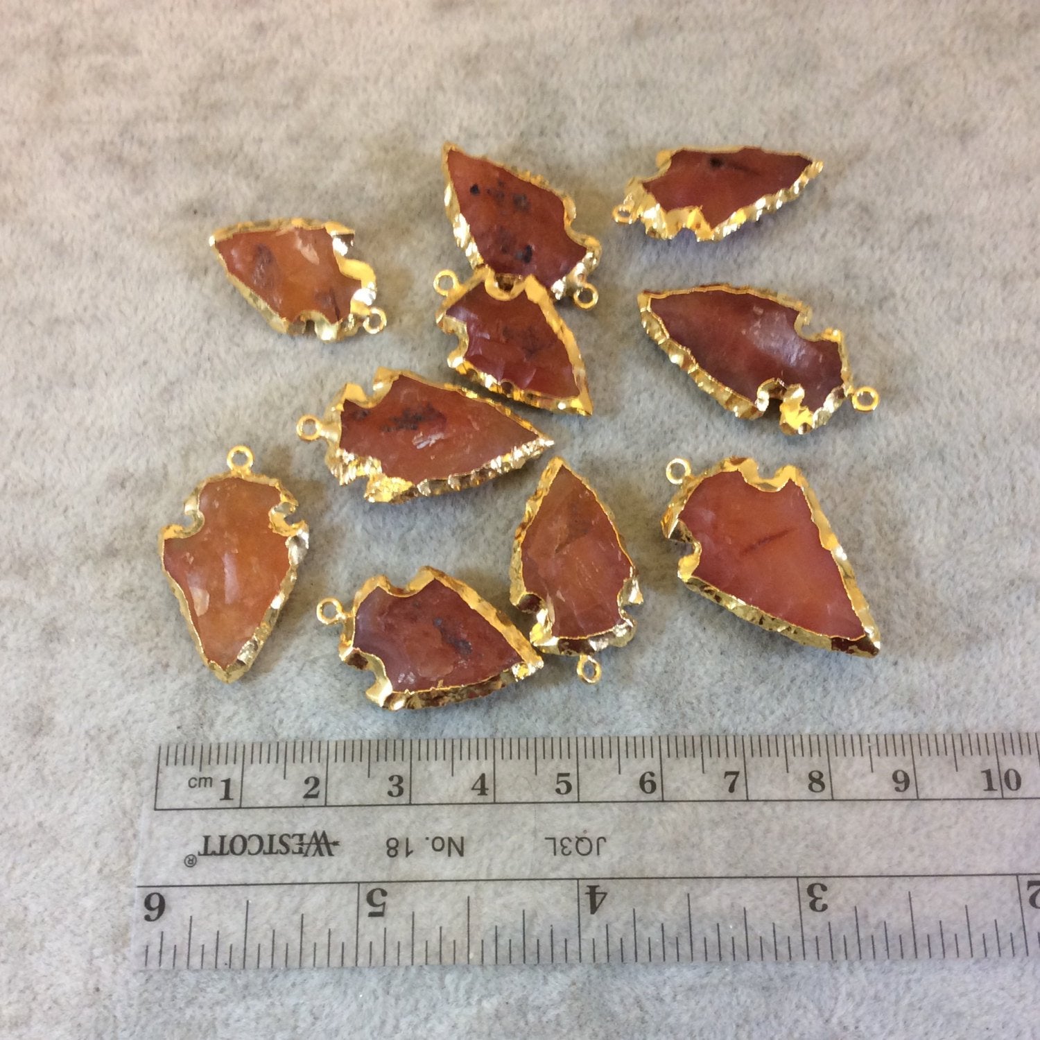 0.75-1.25" Gold Finish Arrowhead Shaped Electroplated Carnelian Pendant - Measuring 20mm-30mm Long - Sold Individually, Randomly Chosen