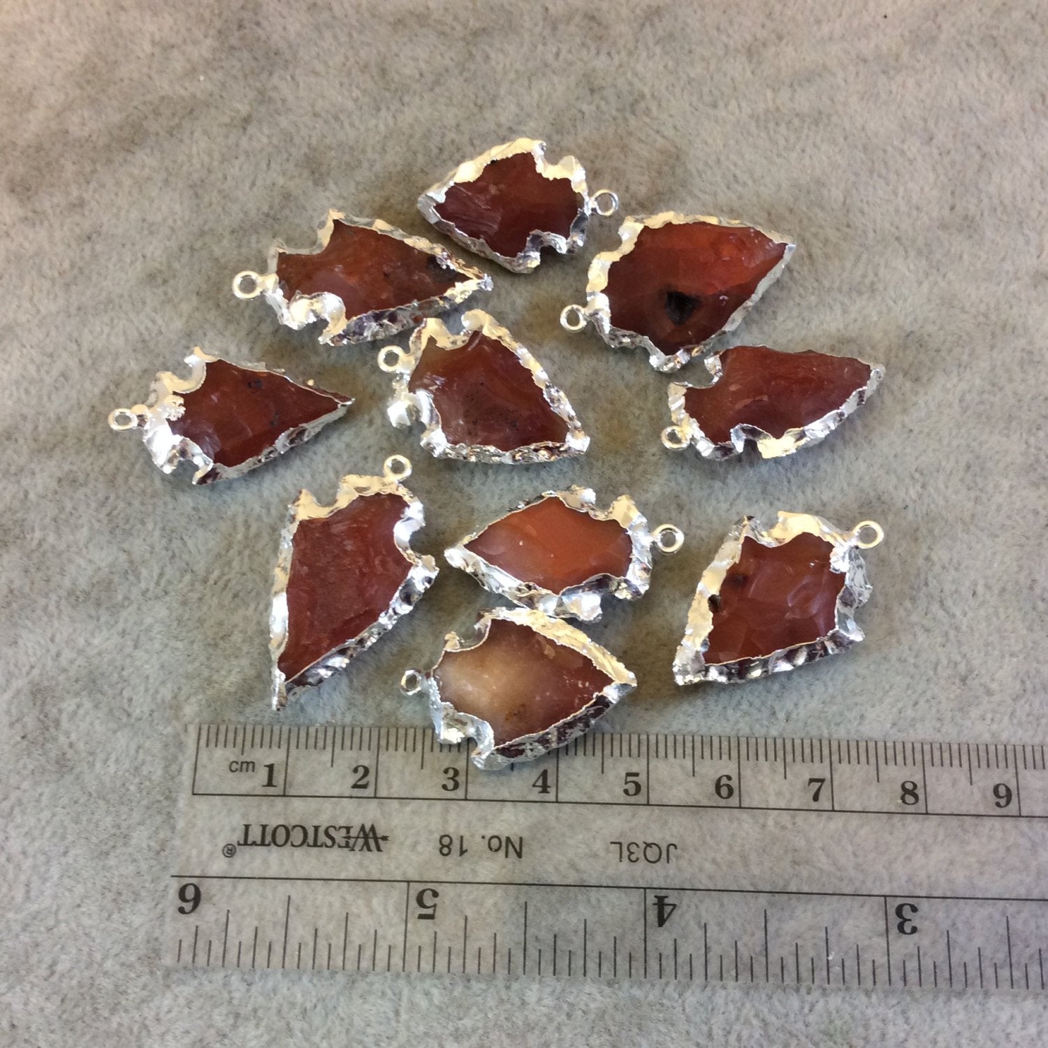 0.75-1.25" Silver Finish Arrowhead Shaped Electroplated Carnelian Pendant - Measuring 20mm-30mm Long - Sold Individually, Randomly Chosen