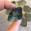 Gold Electroplated Green Moss Agate Freeform Slice/Slab Focal Connector - Measuring 25mm x 35mm Approximately - Sold Individually, Random