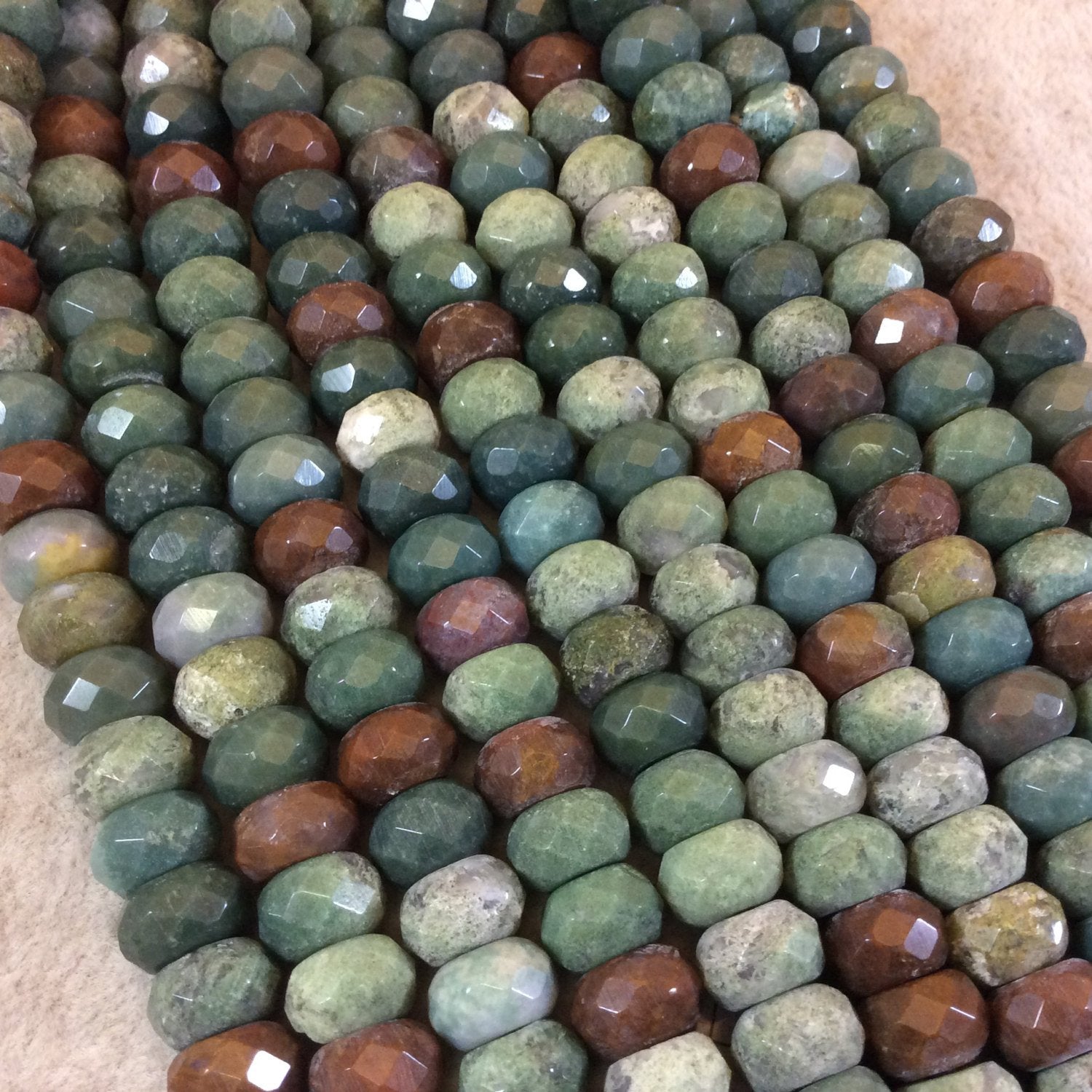 6mm x 10mm Natural Fancy Jasper Faceted Rondelle Shaped Beads with 2.5mm Holes - 7.75" Strand (Approx. 31 Beads) - LARGE HOLE BEADS