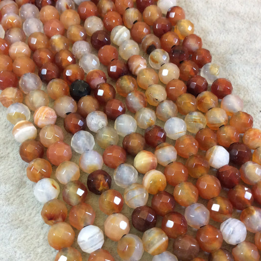 8mm Natural Assorted Carnelian Faceted Round/Ball Shaped Beads with 2.5mm Holes - 7.75" Strand (Approx. 25 Beads) - LARGE HOLE BEADS