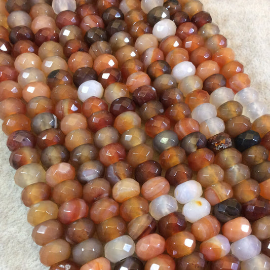 6mm x 10mm Natural Assorted Carnelian Faceted Rondelle Shaped Beads with 2.5mm Holes - 7.75" Strand (Approx. 31 Beads) - LARGE HOLE BEADS