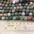 10mm Natural Fancy Jasper Smooth Finish Round/Ball Shaped Beads with 2.5mm Holes - 7.75" Strand (Approx. 20 Beads) - LARGE HOLE BEADS