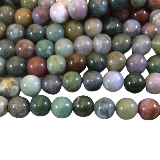 10mm Natural Fancy Jasper Smooth Finish Round/Ball Shaped Beads with 2.5mm Holes - 7.75" Strand (Approx. 20 Beads) - LARGE HOLE BEADS