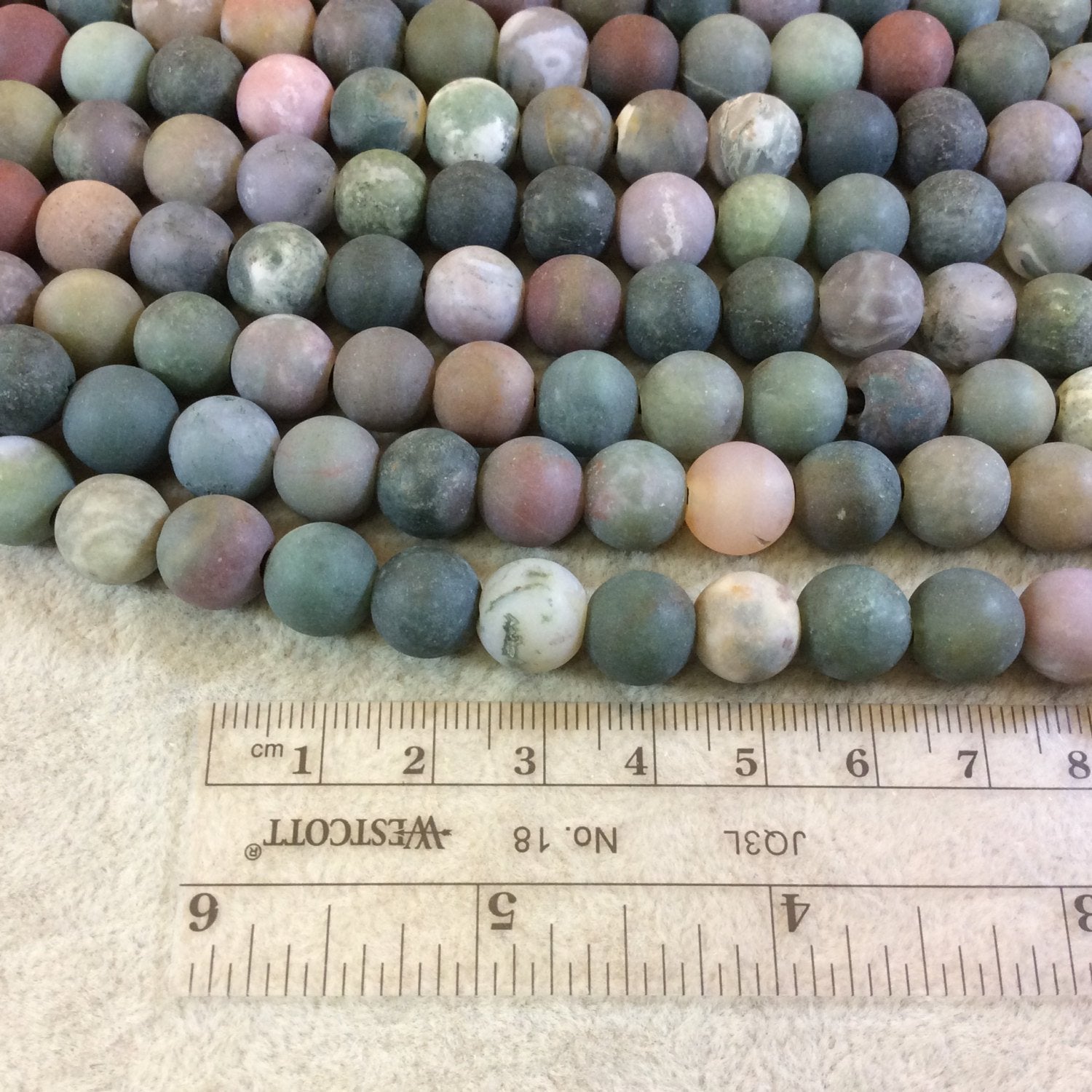 10mm Natural Fancy Jasper Matte Finish Round/Ball Shaped Beads with 2.5mm Holes - 7.75" Strand (Approx. 20 Beads) - LARGE HOLE BEADS