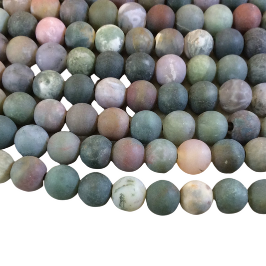 10mm Natural Fancy Jasper Matte Finish Round/Ball Shaped Beads with 2.5mm Holes - 7.75" Strand (Approx. 20 Beads) - LARGE HOLE BEADS