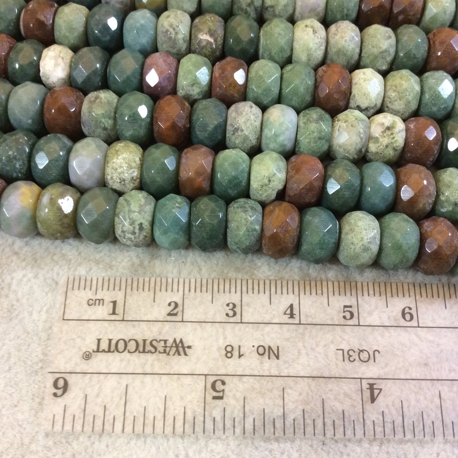 6mm x 10mm Natural Fancy Jasper Faceted Rondelle Shaped Beads with 2.5mm Holes - 7.75" Strand (Approx. 31 Beads) - LARGE HOLE BEADS