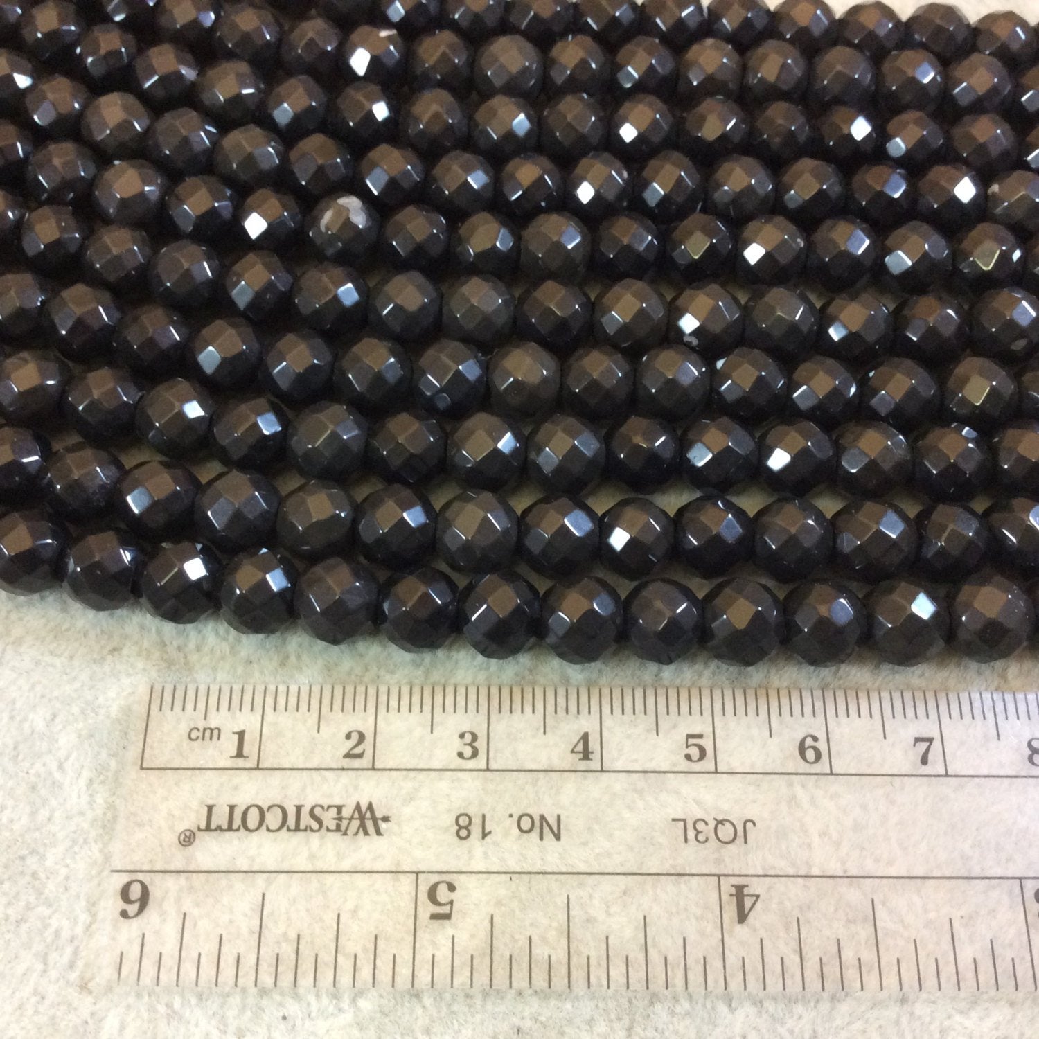 8mm Natural Jet Black Obsidian Faceted Round/Ball Shaped Beads with 2mm Holes - 7.75" Strand (Approx. 25 Beads) - LARGE HOLE BEADS