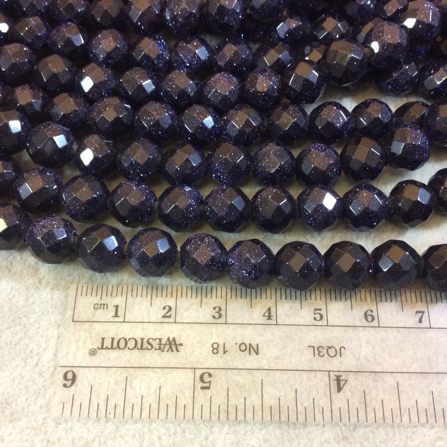 10mm Sparkling Dark Blue Goldstone Faceted Round/Ball Shaped Beads with 2.5mm Holes - 7.75" Strand (Approx. 20 Beads) - LARGE HOLE BEADS