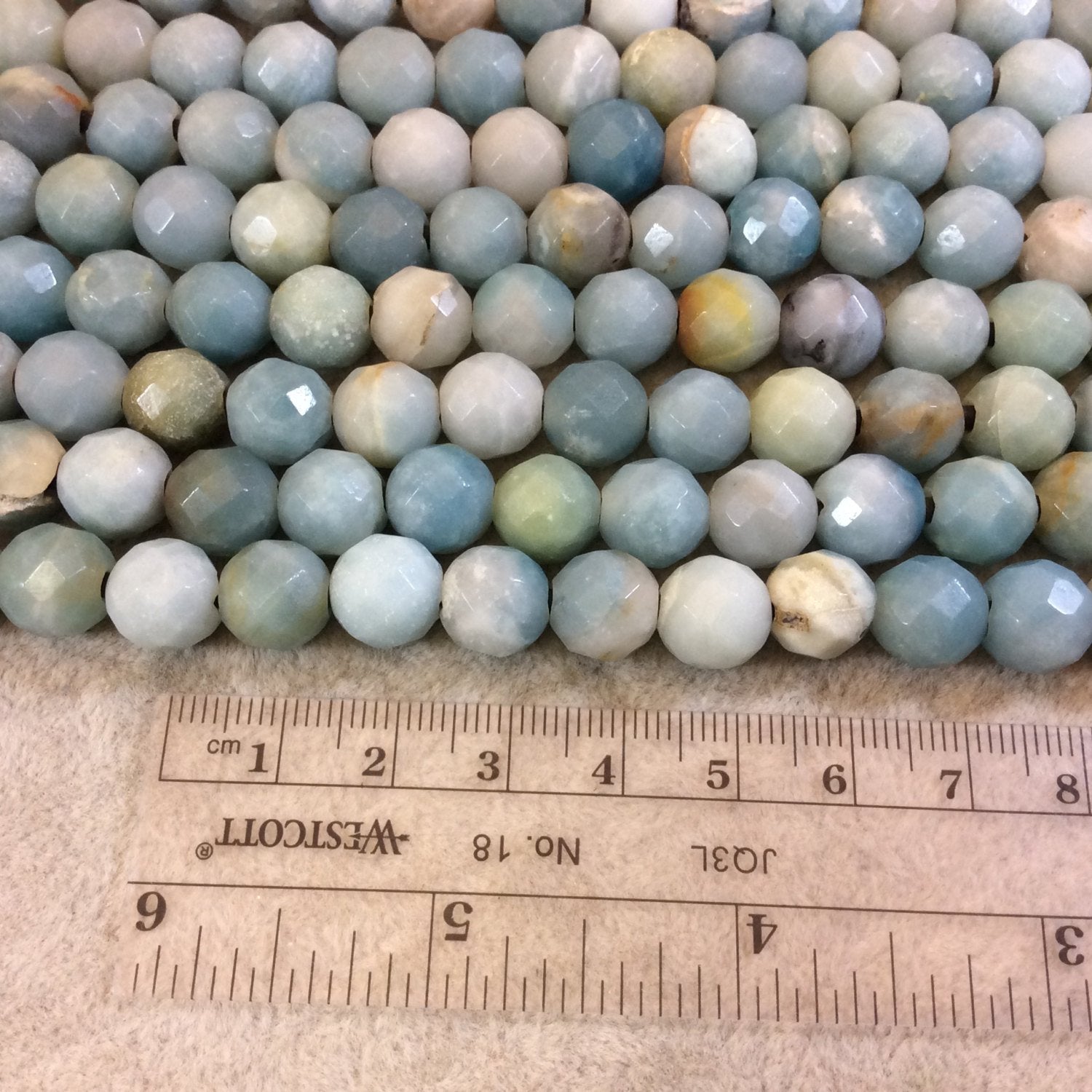 10mm Natural Mixed Amazonite Faceted Round/Ball Shaped Beads with 2mm Holes - 7.75" Strand (Approx. 20 Beads) - LARGE HOLE BEADS