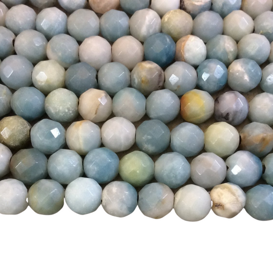 10mm Natural Mixed Amazonite Faceted Round/Ball Shaped Beads with 2mm Holes - 7.75" Strand (Approx. 20 Beads) - LARGE HOLE BEADS