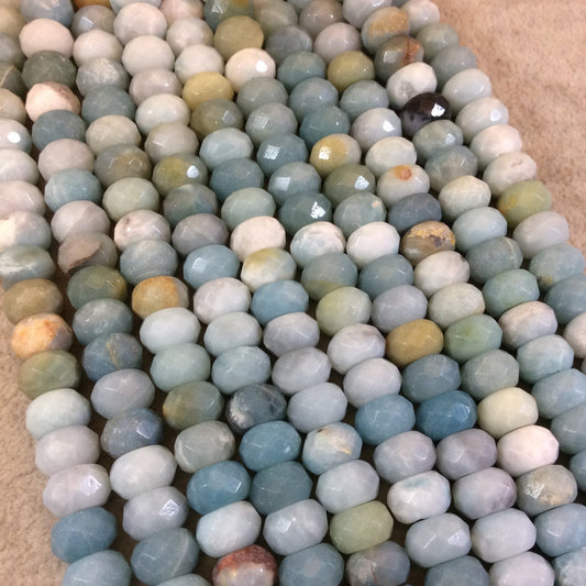 6mm x 10mm Natural Mixed Amazonite Faceted Rondelle Shaped Beads with 2mm Holes - 7.75" Strand (Approx. 31 Beads) - LARGE HOLE BEADS