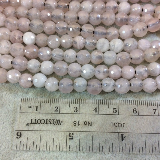 8mm Natural Pink Rose Quartz Faceted Round/Ball Shaped Beads with 2.5mm Holes - 7.75" Strand (Approx. 25 Beads) - LARGE HOLE BEADS