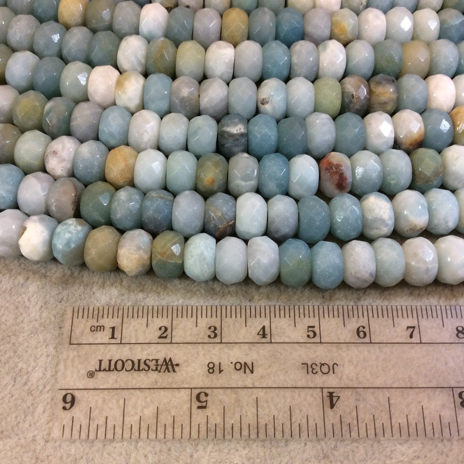 6mm x 10mm Natural Mixed Amazonite Faceted Rondelle Shaped Beads with 2mm Holes - 7.75" Strand (Approx. 31 Beads) - LARGE HOLE BEADS