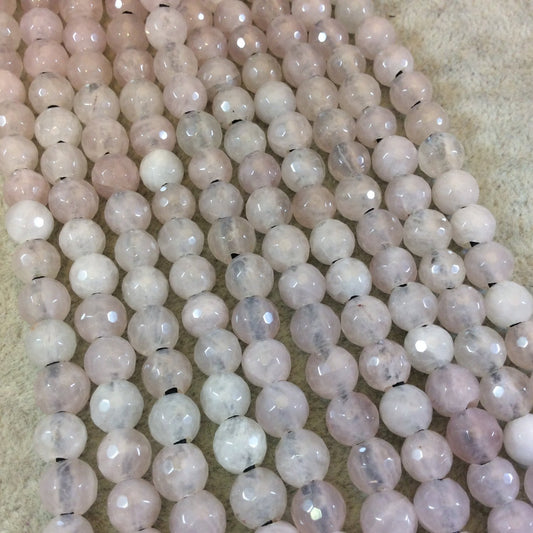 8mm Natural Pink Rose Quartz Faceted Round/Ball Shaped Beads with 2.5mm Holes - 7.75" Strand (Approx. 25 Beads) - LARGE HOLE BEADS