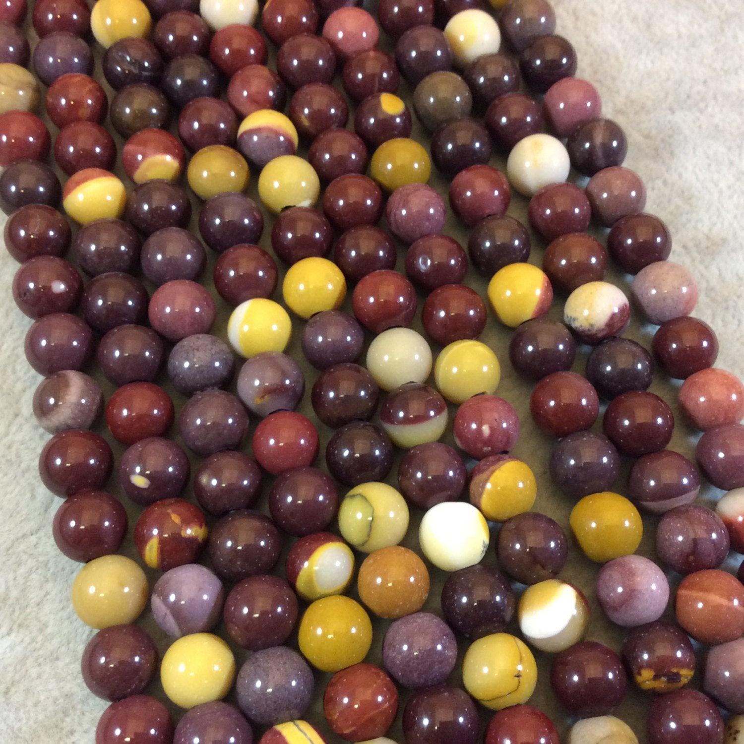 8mm Natural Mixed Mookaite Smooth Finish Round/Ball Shaped Beads with 2.5mm Holes - 7.75" Strand (Approx. 25 Beads) - LARGE HOLE BEADS