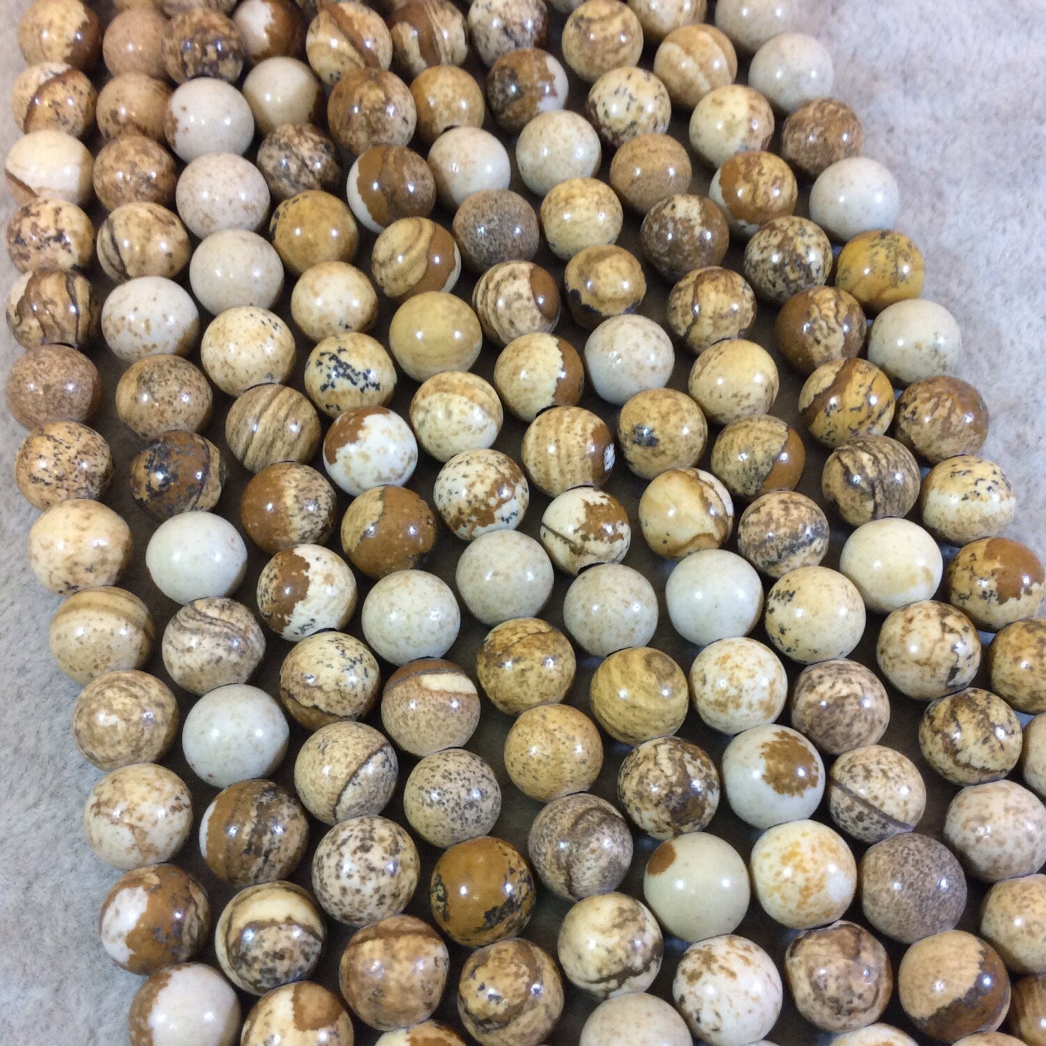 8mm Natural Picture Jasper Smooth Finish Round/Ball Shaped Beads with 2.5mm Holes - 7.75" Strand (Approx. 25 Beads) - LARGE HOLE BEADS