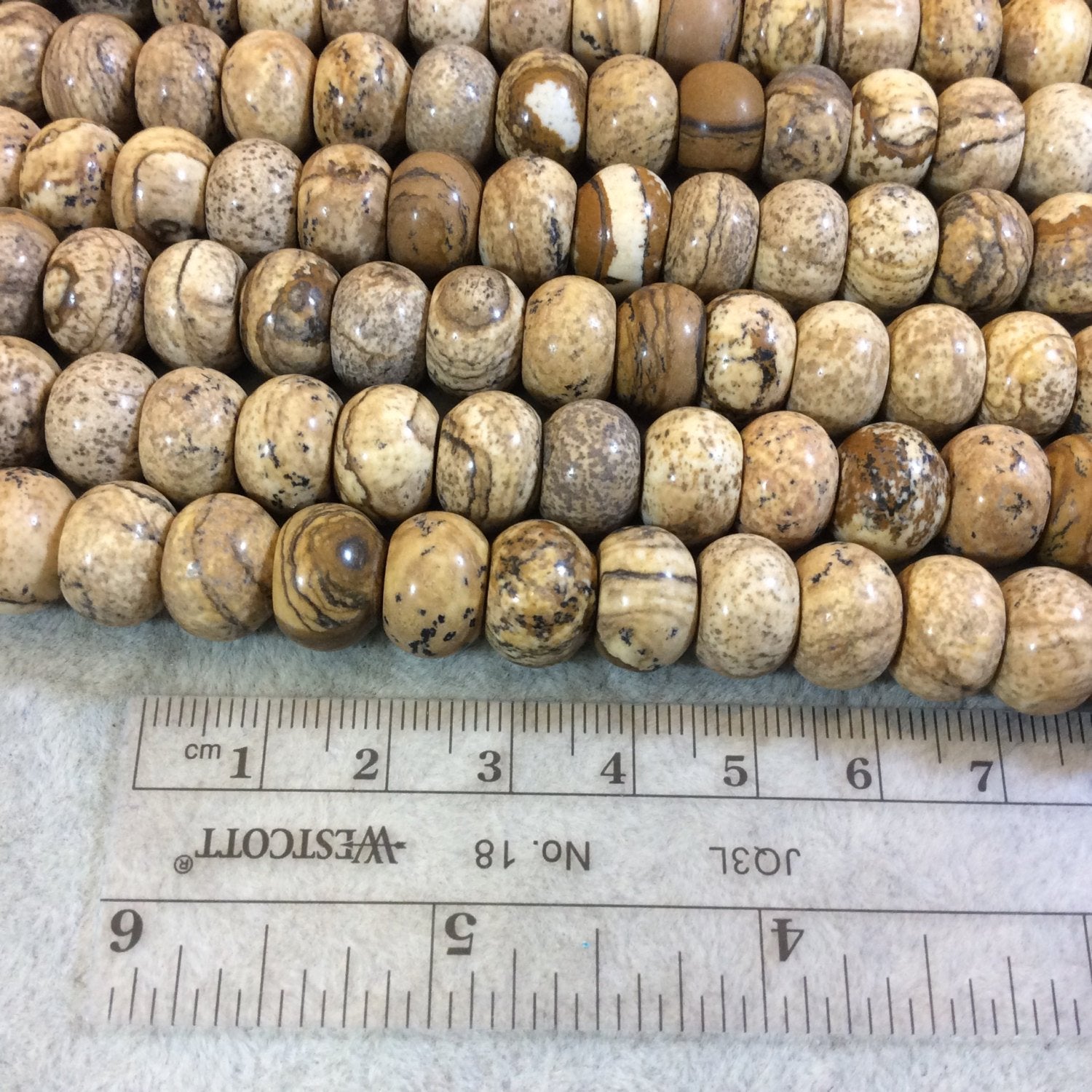 8mm x 12mm Natural Picture Jasper Smooth Finish Rondelle Shaped Beads with 2.5mm Holes - 7.75" Strand (Approx. 25 Beads) - LARGE HOLE BEADS