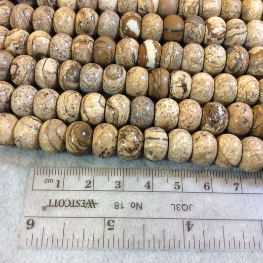 8mm x 12mm Natural Picture Jasper Smooth Finish Rondelle Shaped Beads with 2.5mm Holes - 7.75" Strand (Approx. 25 Beads) - LARGE HOLE BEADS