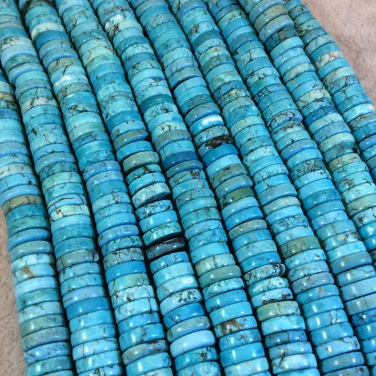 3-5mm x 10mm Mixed Dyed Blue Howlite Smooth Heishi/Disc Shaped Beads with 2mm Holes - 7.75" Strand (Approx. 55-65 Beads) - LARGE HOLE BEADS