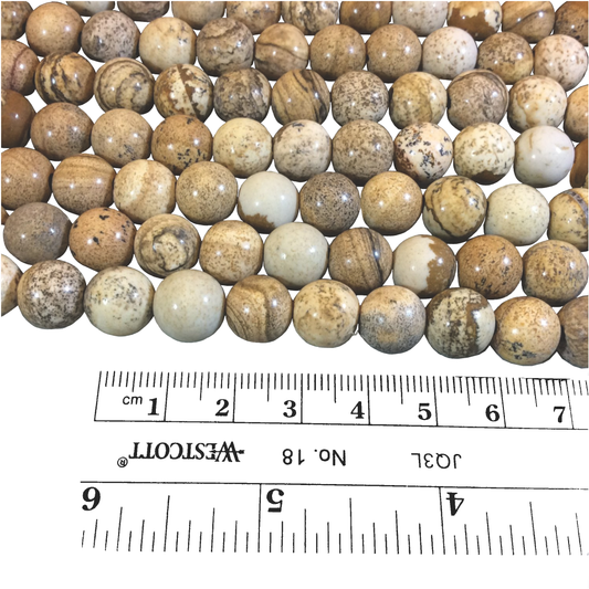 10mm Natural Picture Jasper Smooth Finish Round/Ball Shaped Beads with 2.5mm Holes - 7.75" Strand (Approx. 20 Beads) - LARGE HOLE BEADS