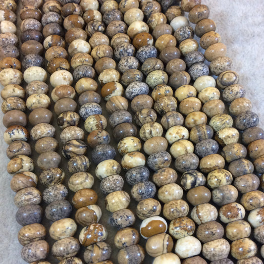 5mm x 8mm Natural Picture Jasper Smooth Finish Rondelle Shaped Beads with 2.5mm Holes - 7.75" Strand (Approx. 36 Beads) - LARGE HOLE BEADS