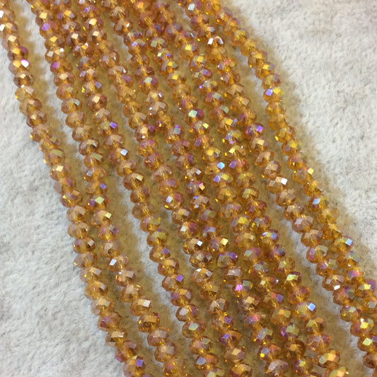 3mm x 4mm Faceted Mystic Transparent Deep Yellow Ochre Glass Crystal Rondelle Beads - 12.75" Strand (Approx. 98 Beads) - Sold by the Strand