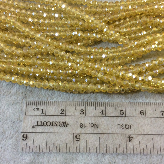 3mm x 4mm Faceted Transparent Sunny Yellow Glass Crystal Rondelle Beads - 12.75" Strand (Approximately 100 Beads) - Sold by the Strand