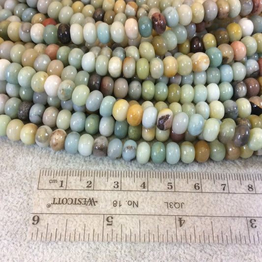 5mm x 8mm Smooth Mixed Amazonite Rondelle Shaped Beads with 1mm Holes - 15.75" Strand (Approx. 73 Beads) - Natural Semi-Precious Gemstone