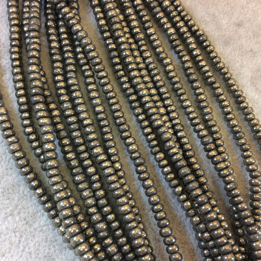 2mm x 4mm Smooth Metallic Pyrite Rondelle Shaped Beads  - 16" Strand (Approximately 153 Beads) - Natural Semi-Precious Gemstone