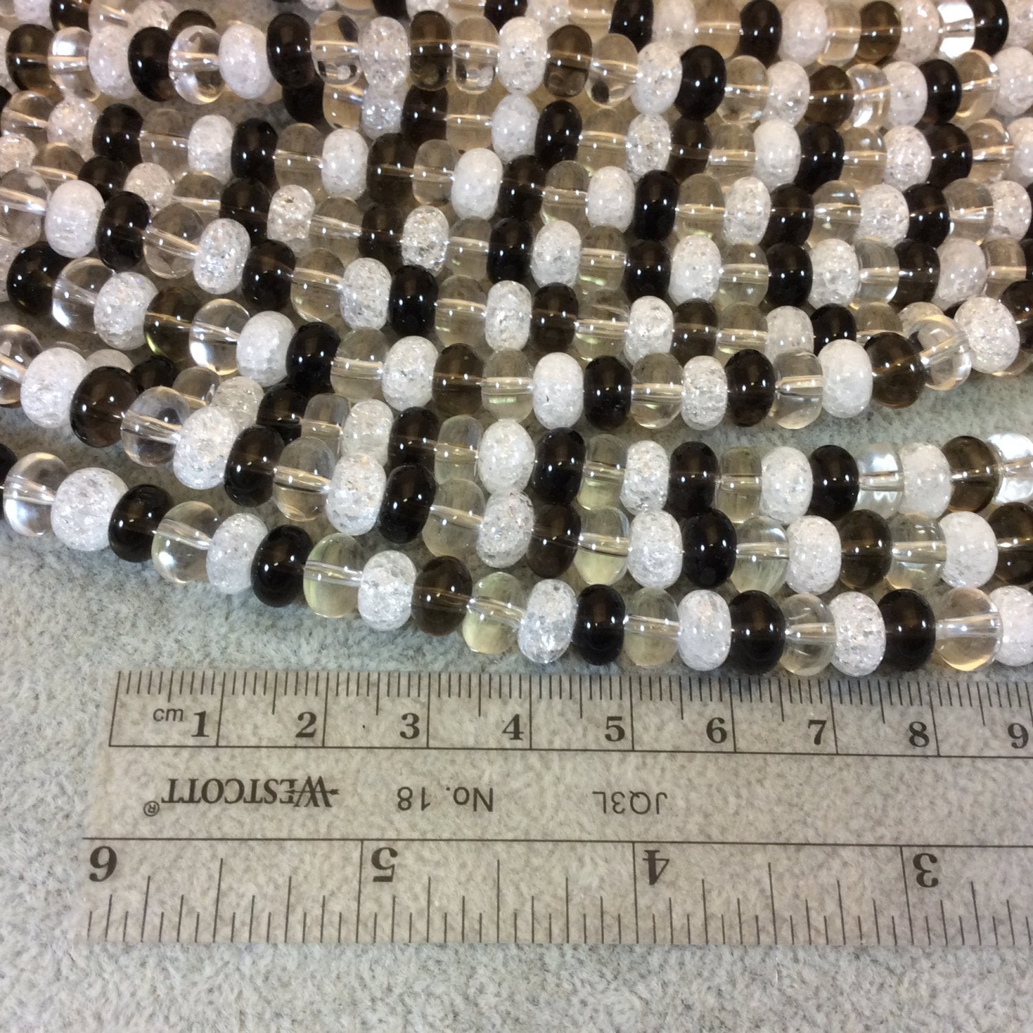 5mm x 8mm Smooth Mixed Quartz Rondelle Shaped Beads with 1mm Holes - 15.75" Strand (Approx. 84 Beads) - Natural Semi-Precious Gemstone